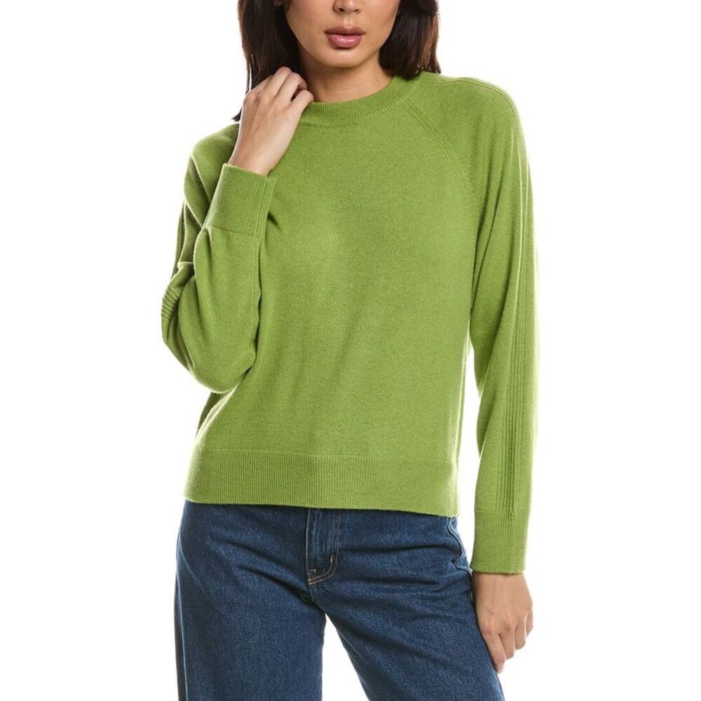 Forte Cashmere Womens Rib Trim 100% Cashmere Sweatshirt, Green